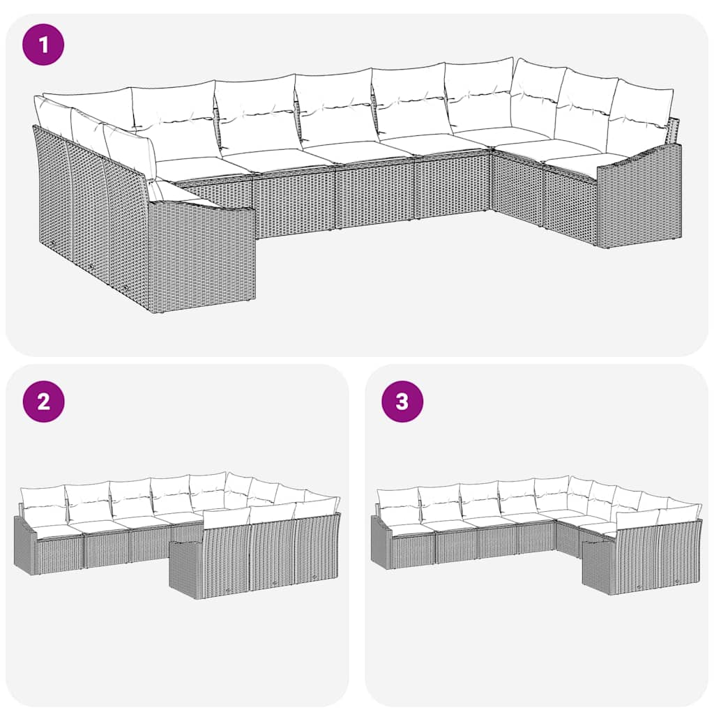 Set Divano da Giardino 10 pcs Beige Poly Rattan