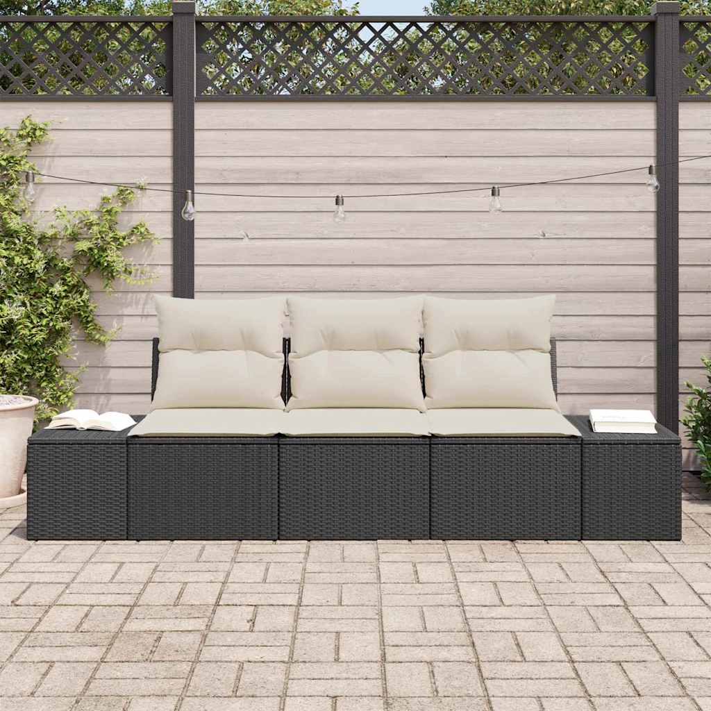 Set Divano da Giardino 3 pcs Nero Poly Rattan