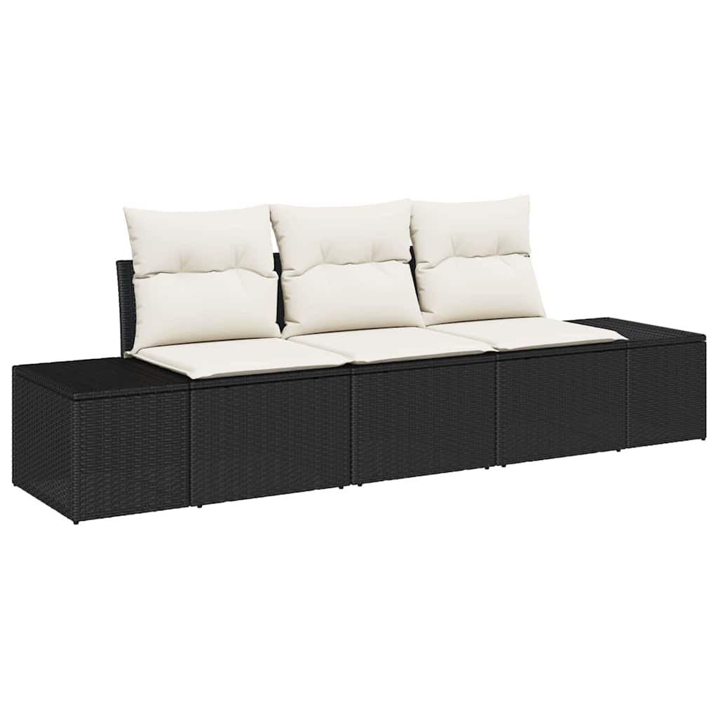 Set Divano da Giardino 3 pcs Nero Poly Rattan