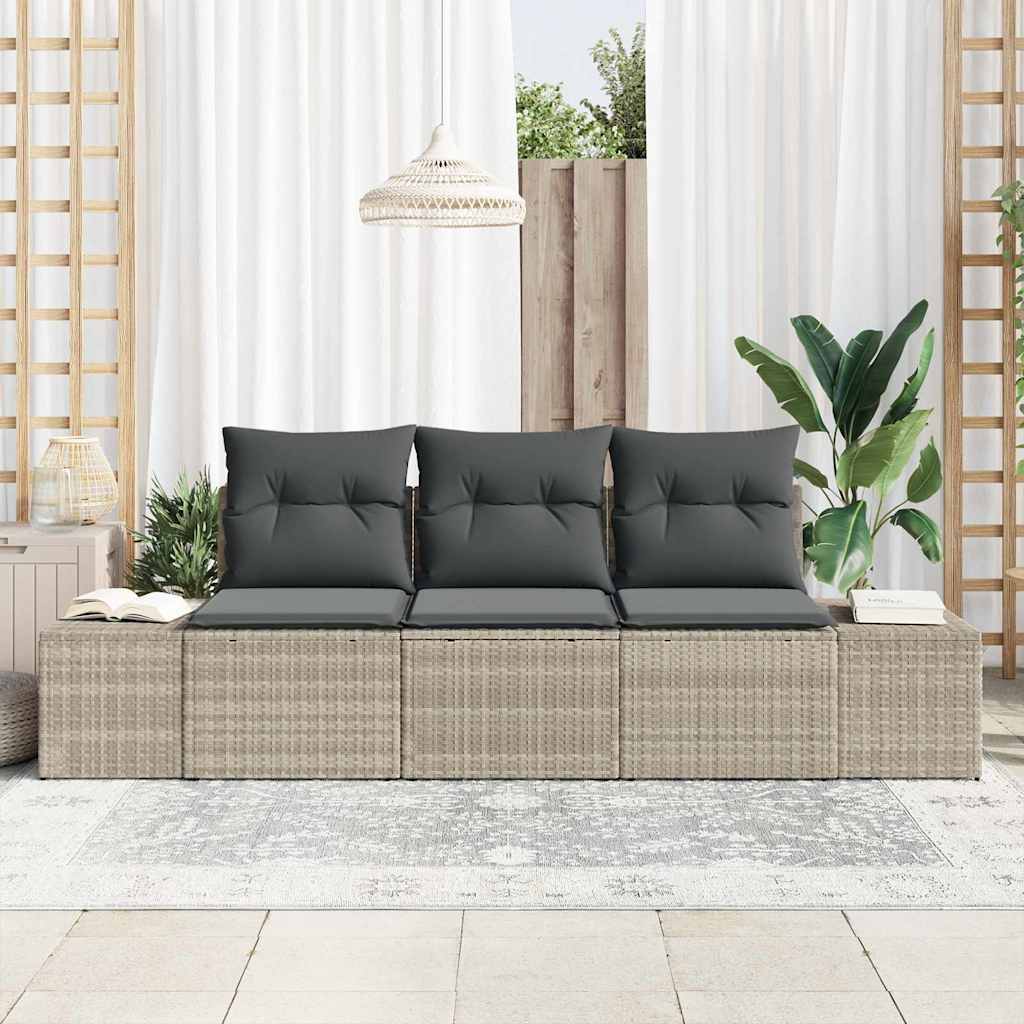 Set Divano da Giardino 3 pcs Grigio chiaro Poly Rattan
