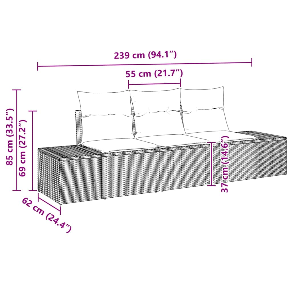 Set Divano da Giardino 3 pcs Grigio chiaro Poly Rattan
