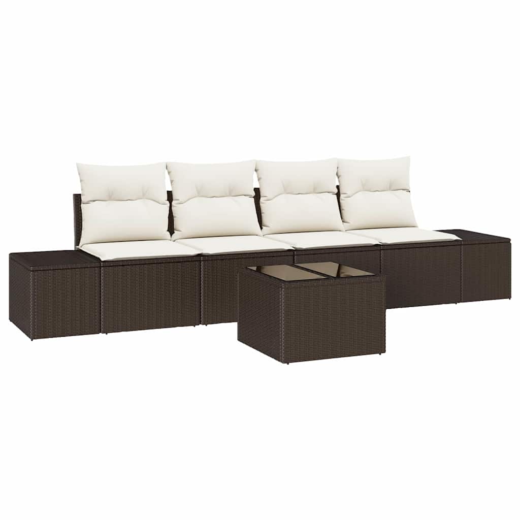 Set Divano da Giardino 5 pcs Marrone e Crema 55 x 55 x 37 cm