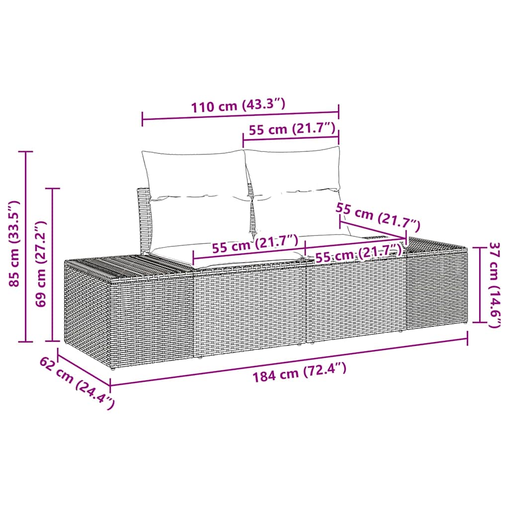 Set Divano da Giardino 5 pcs Marrone e Crema 55 x 55 x 37 cm