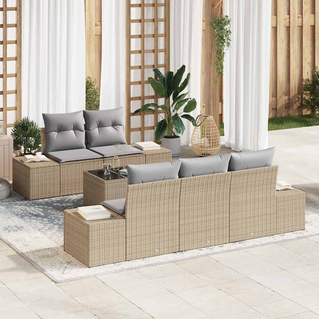 Set Divano da Giardino 6 pcs Beige Poly Rattan