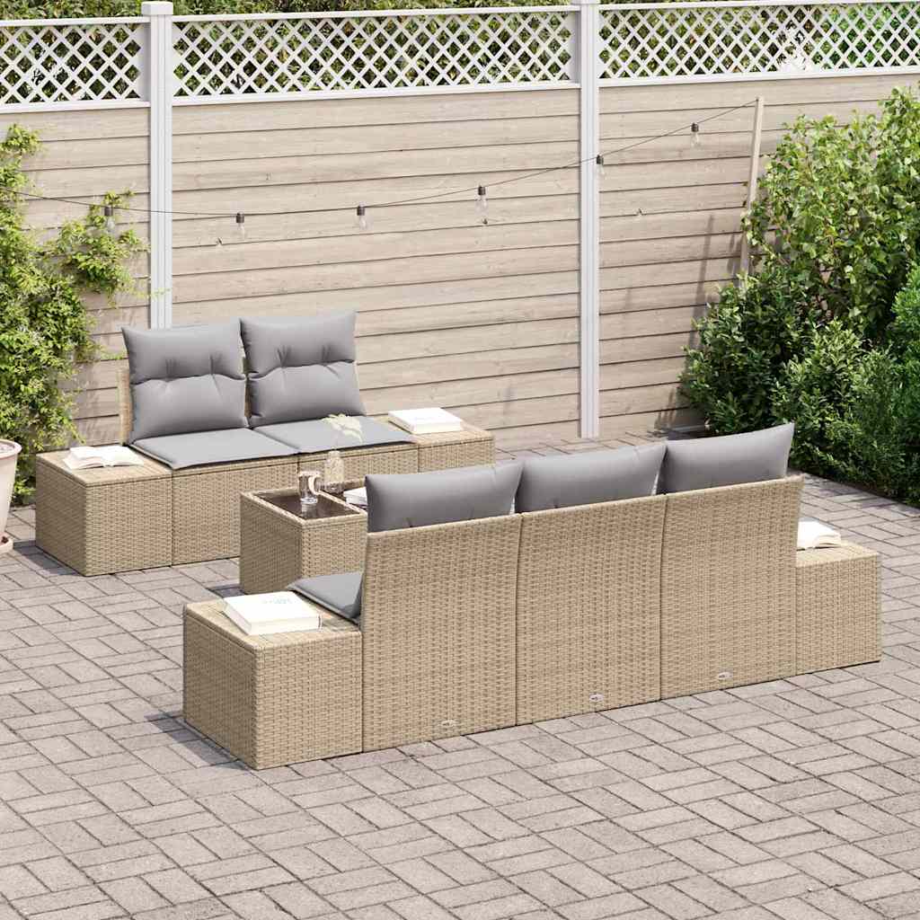 Set Divano da Giardino 6 pcs Beige Poly Rattan