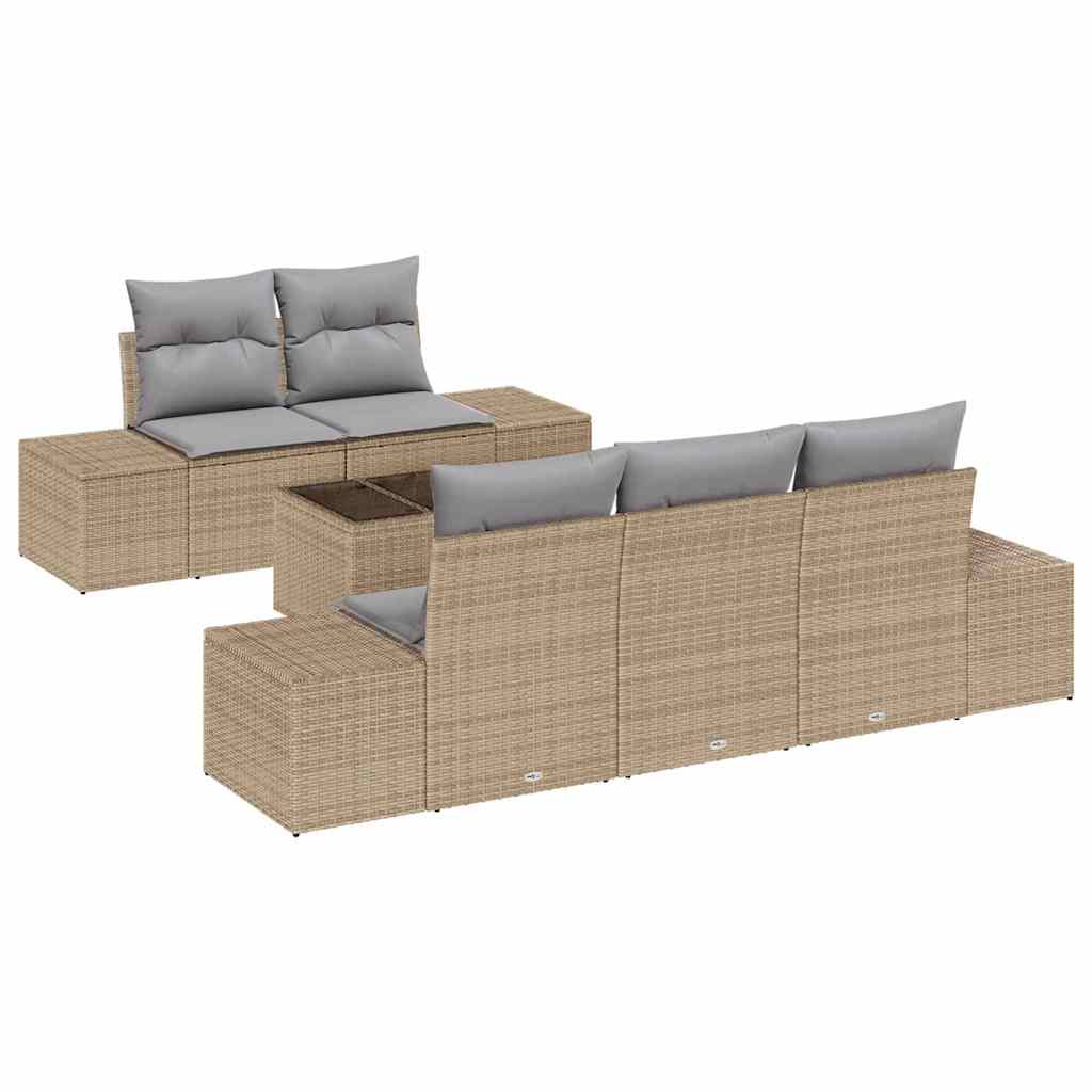 Set Divano da Giardino 6 pcs Beige Poly Rattan