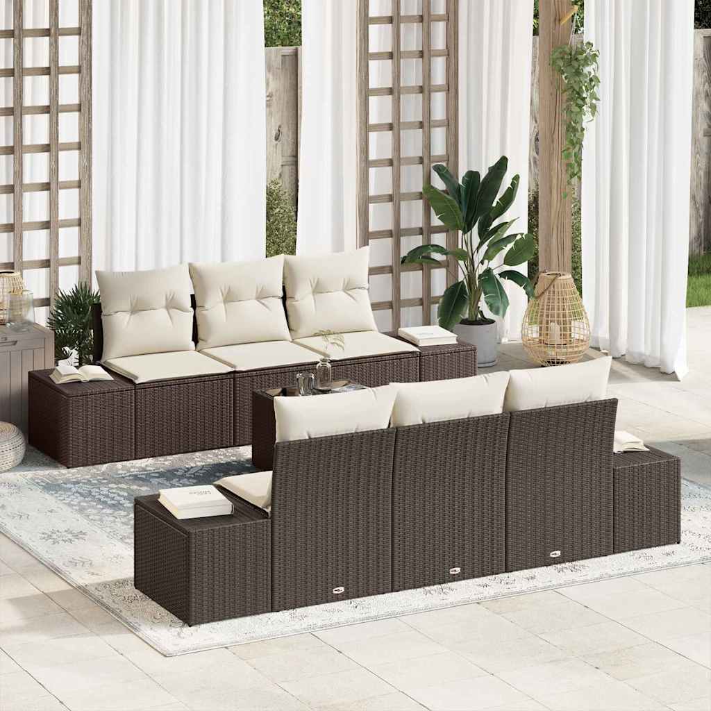 Set Divano da Giardino 7 pcs Marrone Poly Rattan