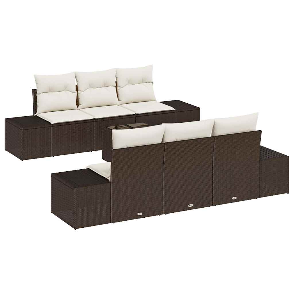 Set Divano da Giardino 7 pcs Marrone Poly Rattan