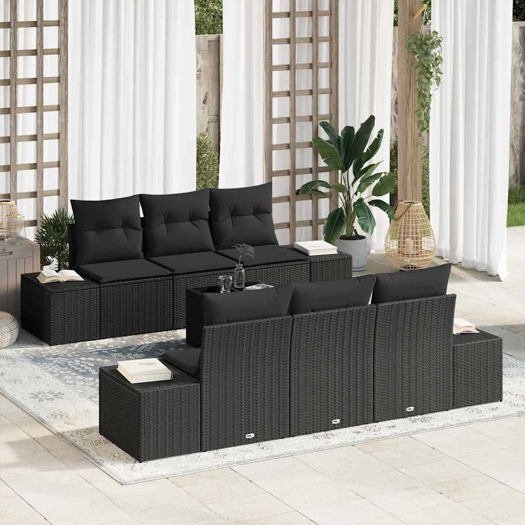 Set Divano da Giardino 7 pcs Nero Poly Rattan