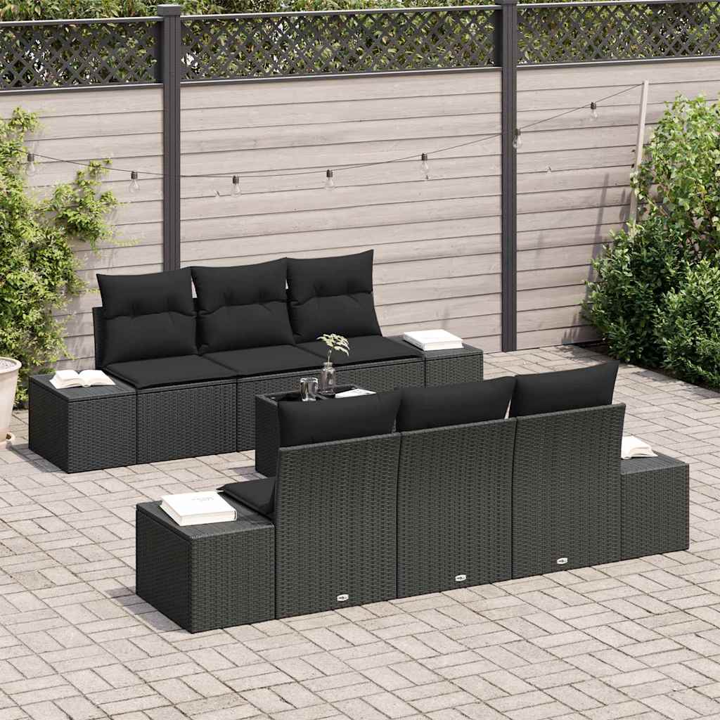 Set Divano da Giardino 7 pcs Nero Poly Rattan