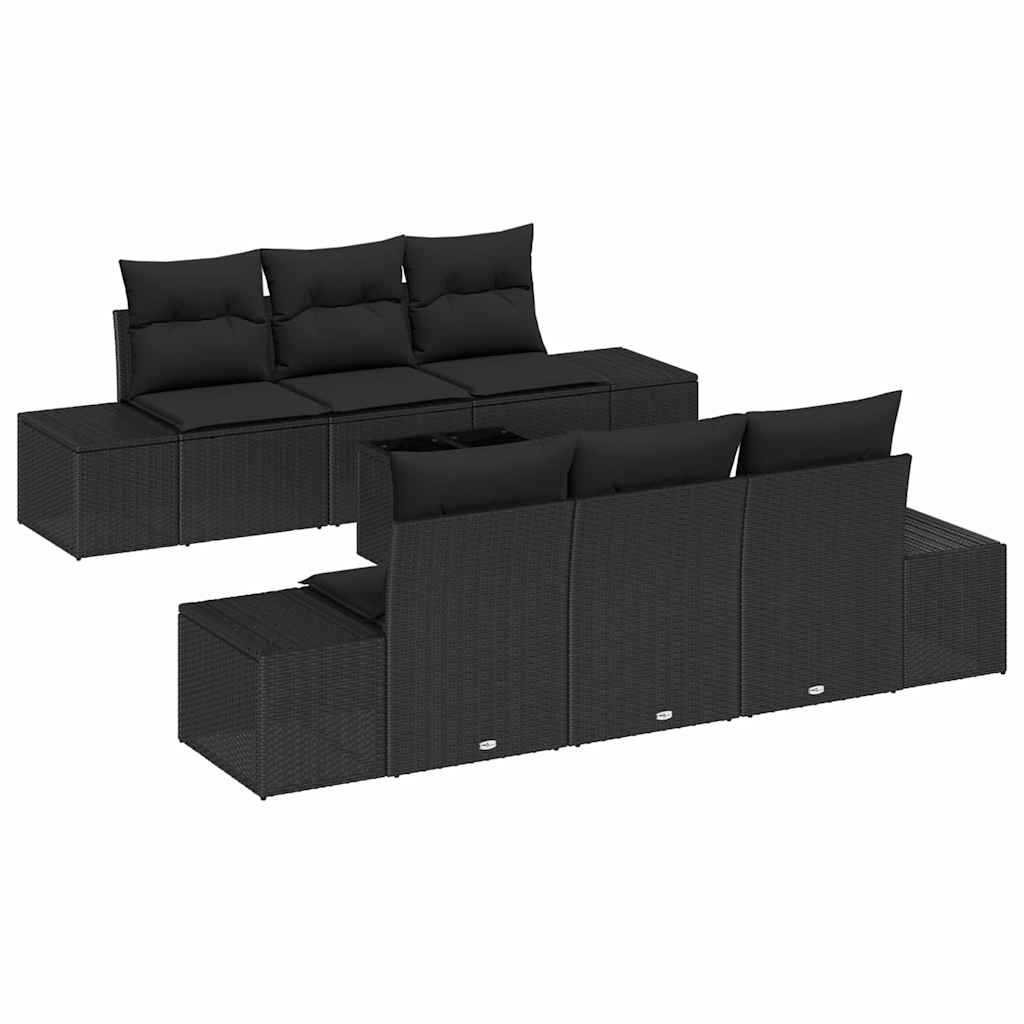 Set Divano da Giardino 7 pcs Nero Poly Rattan