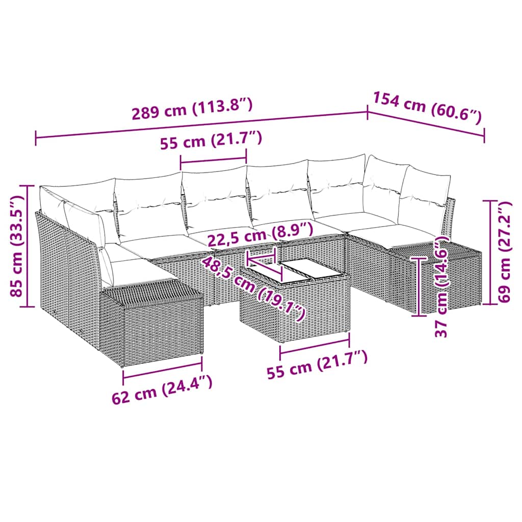 Set Divano da Giardino 8 pcs Nero Poly Rattan