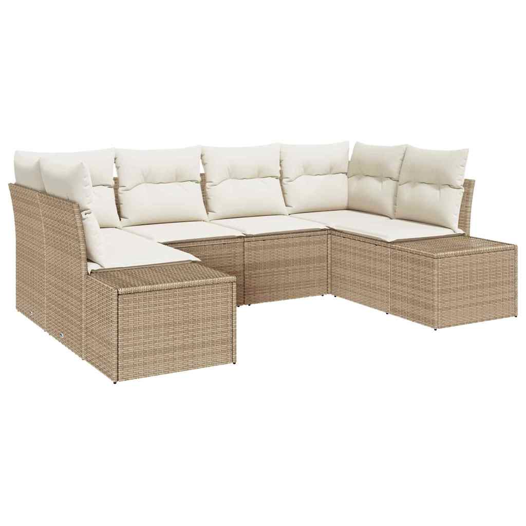 Set Divano da Giardino con cuscino 6 pcs Beige Poly Rattan