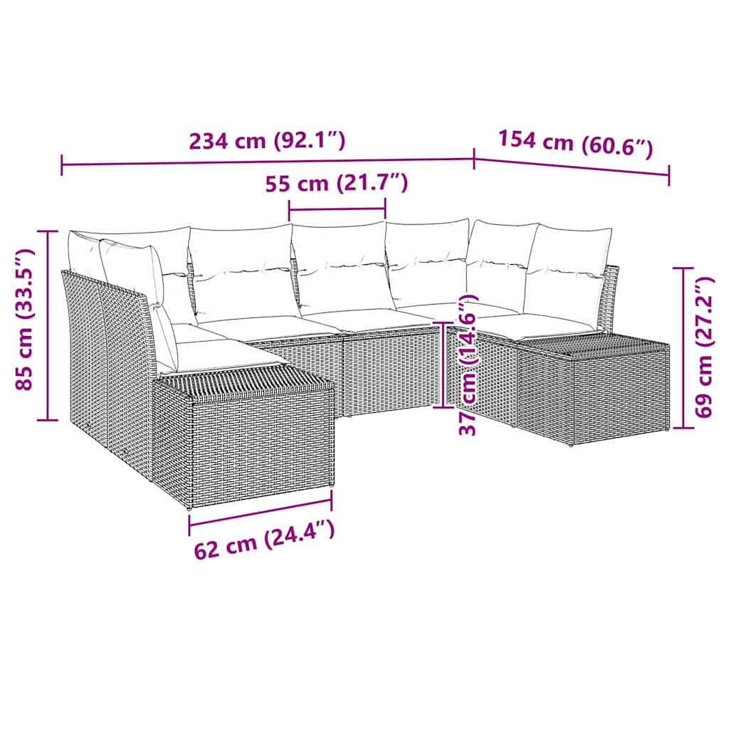 Set Divano da Giardino con cuscino 6 pcs Beige Poly Rattan