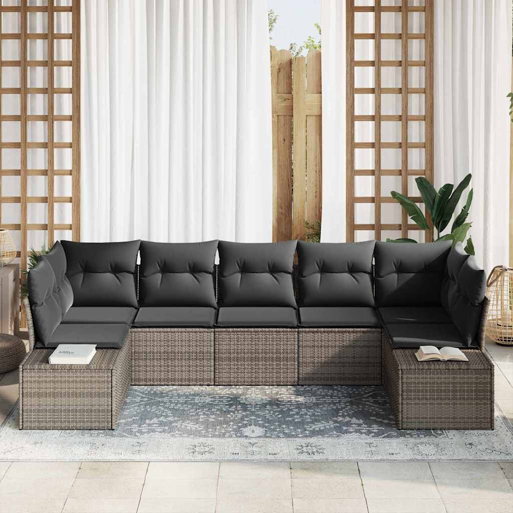 Set Divano da Giardino con cuscino 7 pcs Grigio Poly Rattan