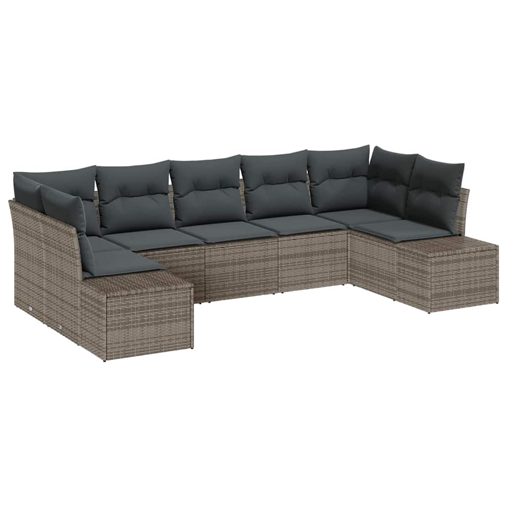 Set Divano da Giardino con cuscino 7 pcs Grigio Poly Rattan
