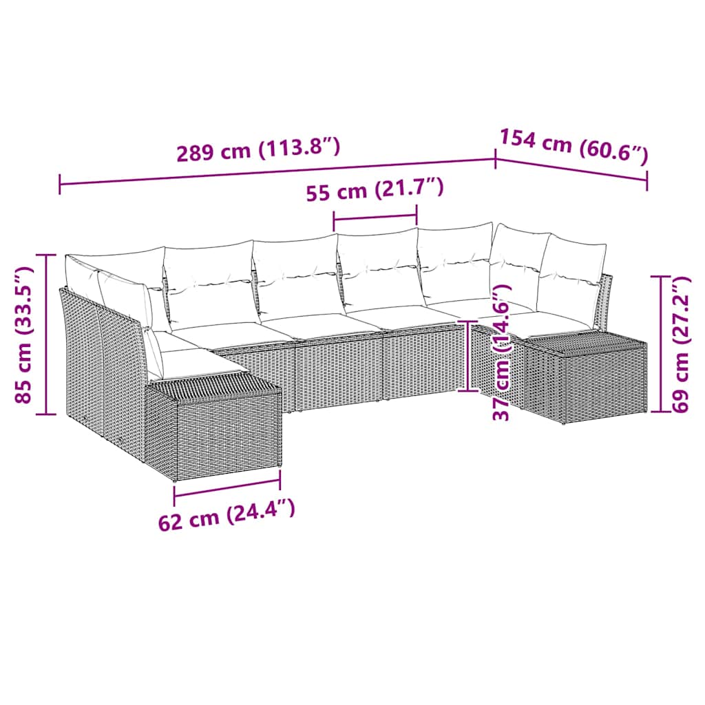 Set Divano da Giardino con cuscino 7 pcs Grigio Poly Rattan