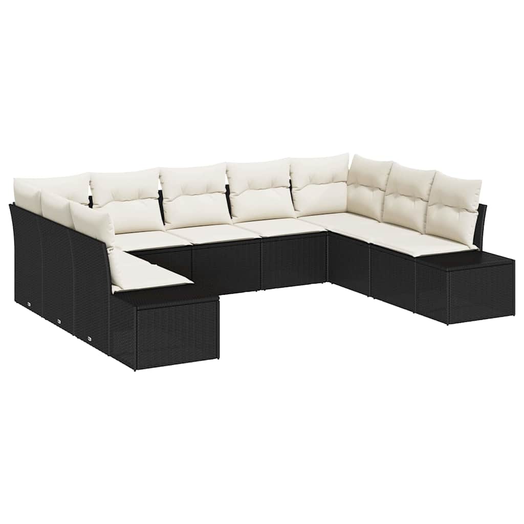Set Divano da Giardino con cuscino 9 pcs Nero Poly Rattan