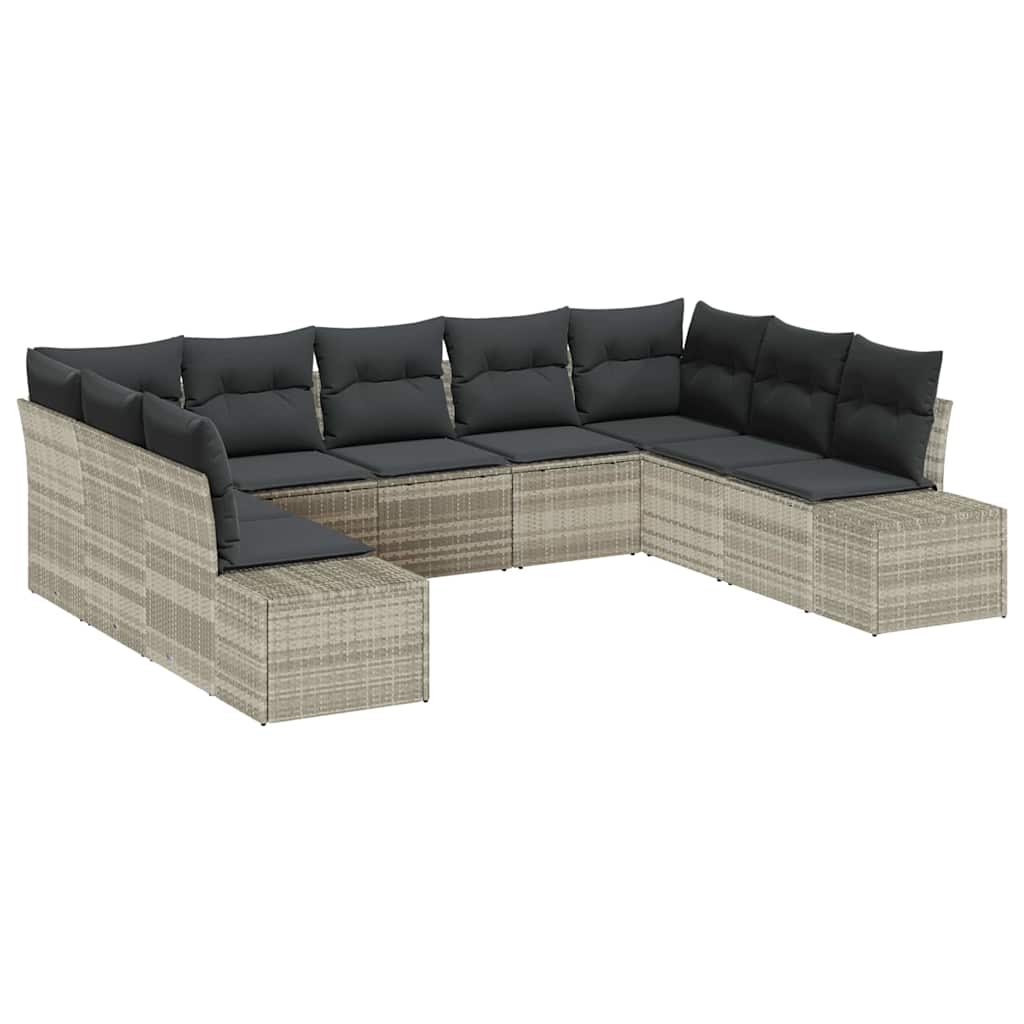 Set Divano da Giardino 9 pcs Grigio chiaro Poly Rattan
