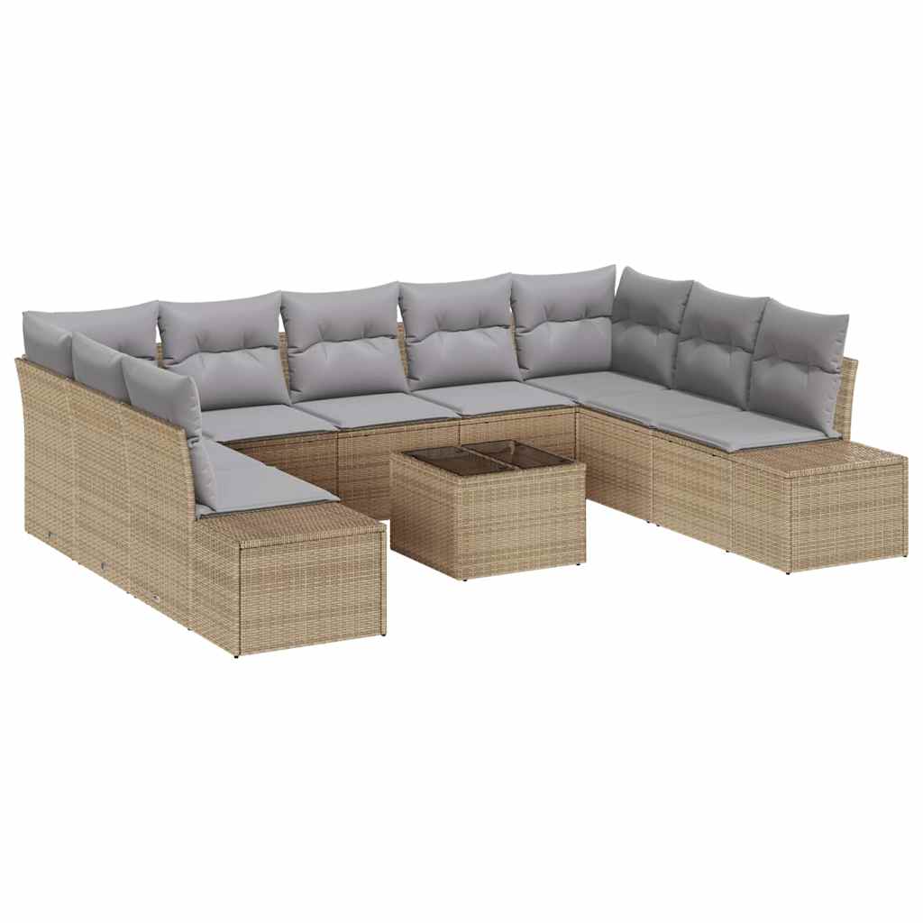 Set Divano da Giardino con cuscino 10 pcs Beige Poly Rattan