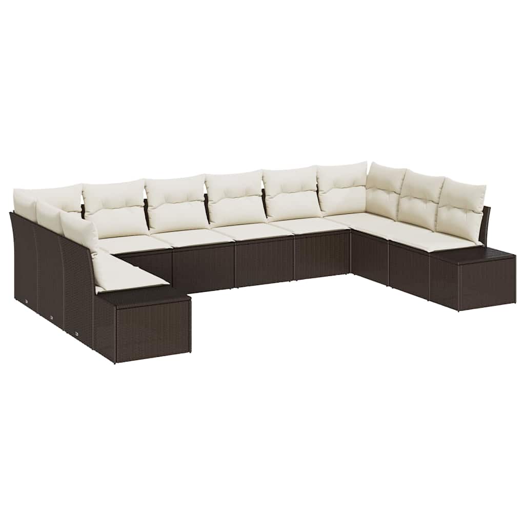 Set Divano da Giardino con cuscino 10 pcs Marrone Poly Rattan