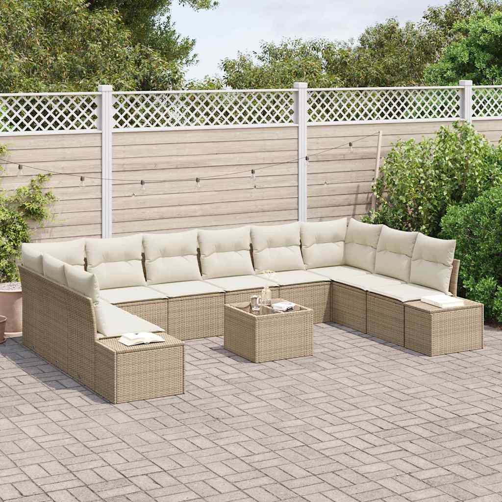 Set Divano da Giardino con cuscino 11 pcs Beige Poly Rattan