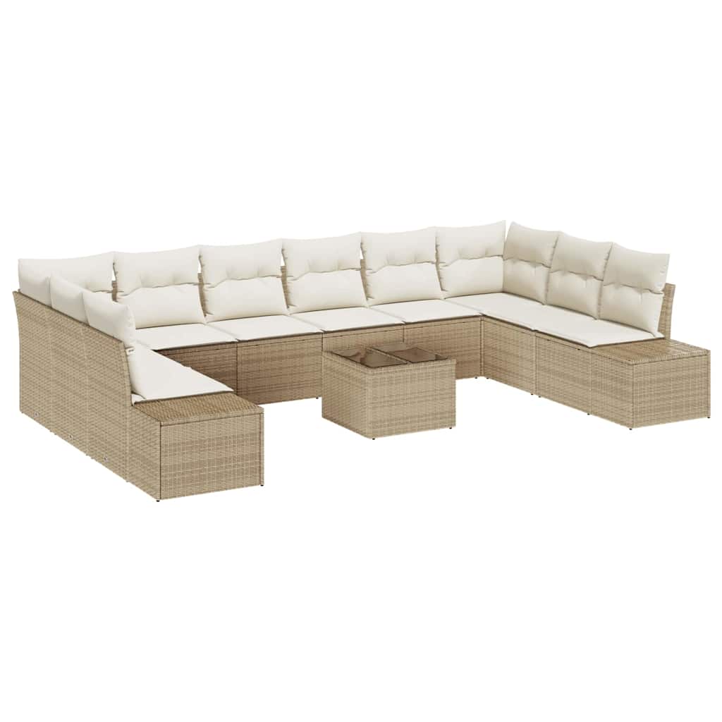 Set Divano da Giardino con cuscino 11 pcs Beige Poly Rattan