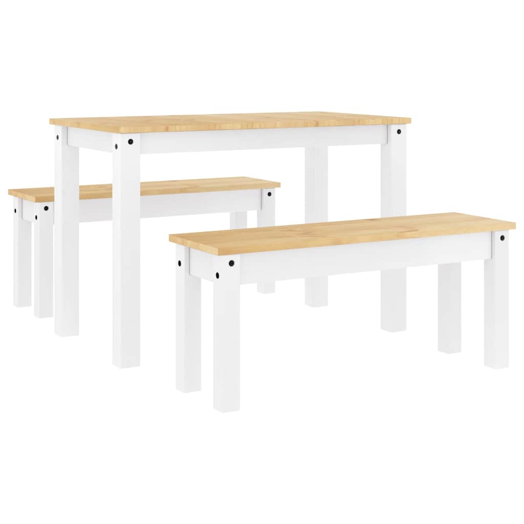 Set da Pranzo 3 pz Panama Bianco in Legno Massello di Pino - homemem39