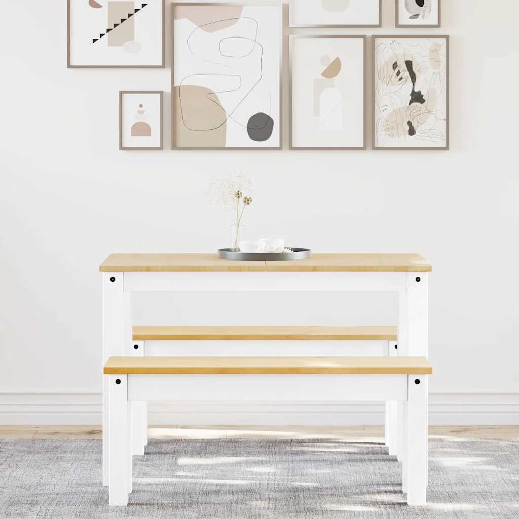 Set da Pranzo 3 pz Panama Bianco in Legno Massello di Pino - homemem39