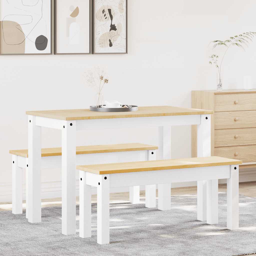 Set da Pranzo 3 pz Panama Bianco in Legno Massello di Pino - homemem39