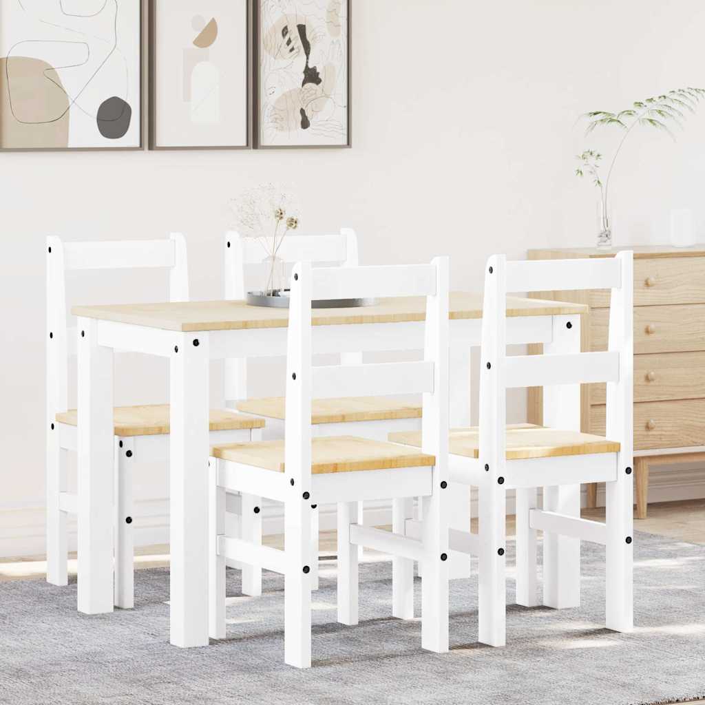 Set da Pranzo 5 pz Panama Bianco in Legno Massello di Pino - homemem39