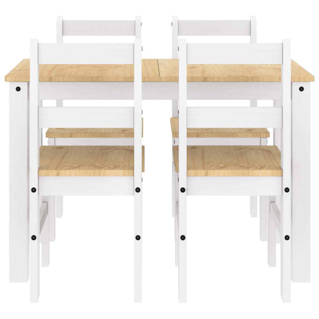 Set da Pranzo 5 pz Panama Bianco in Legno Massello di Pino - homemem39