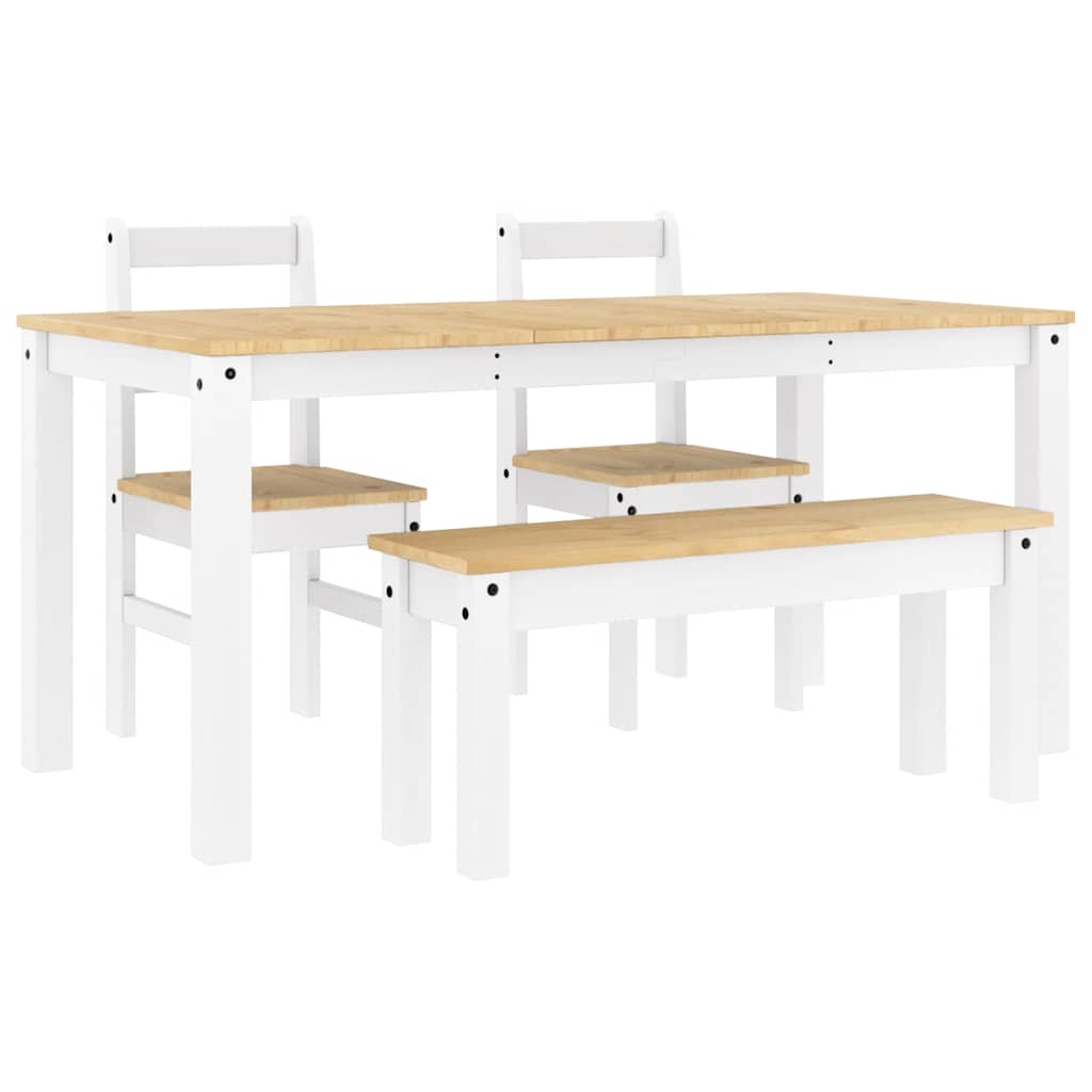 Set da Pranzo 4 pz Panama Bianco in Legno Massello di Pino - homemem39