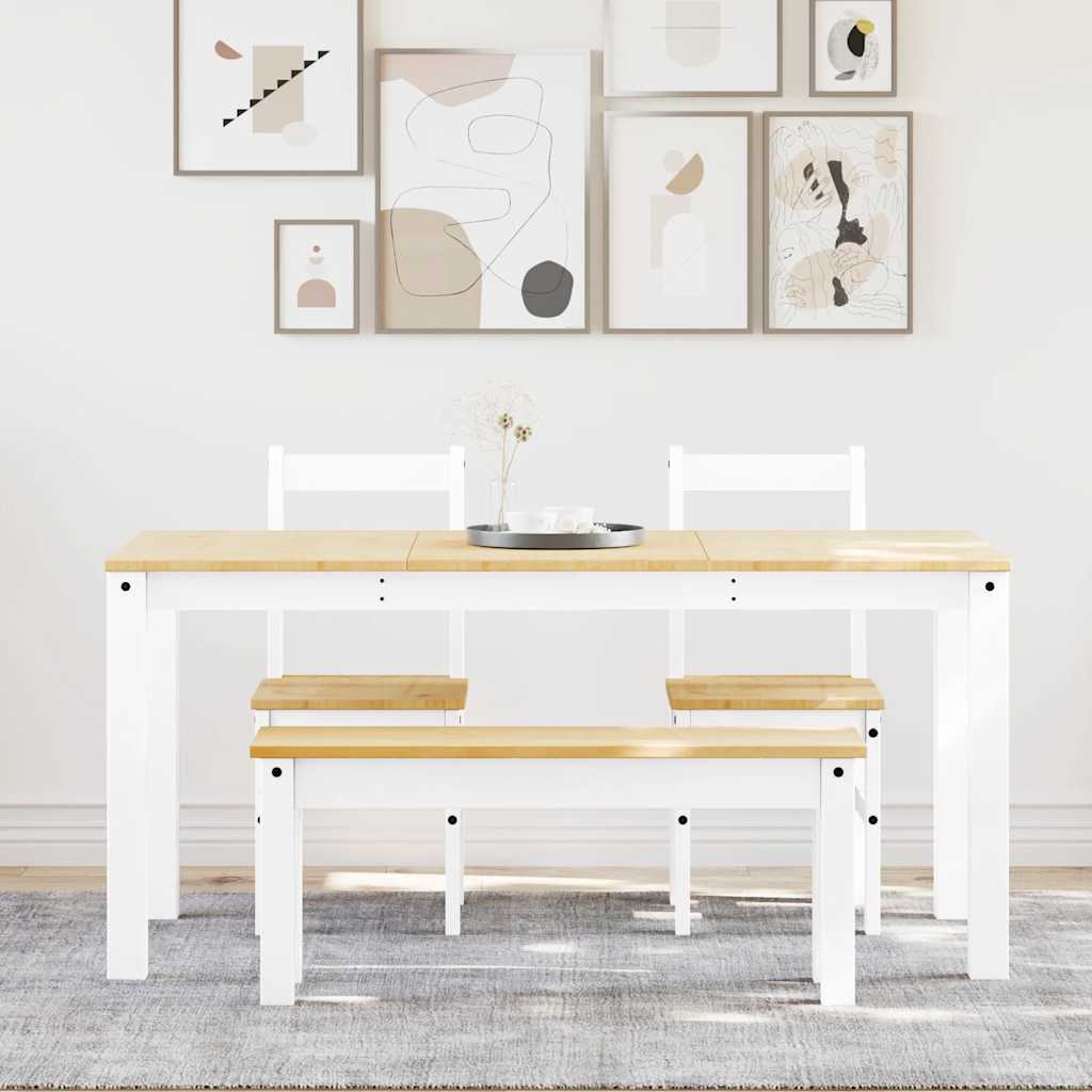 Set da Pranzo 4 pz Panama Bianco in Legno Massello di Pino - homemem39