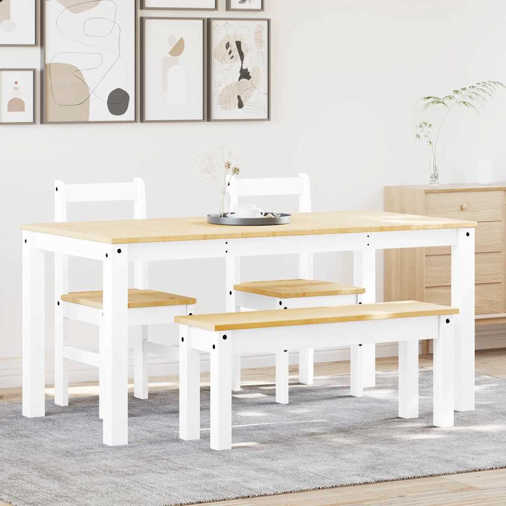 Set da Pranzo 4 pz Panama Bianco in Legno Massello di Pino - homemem39