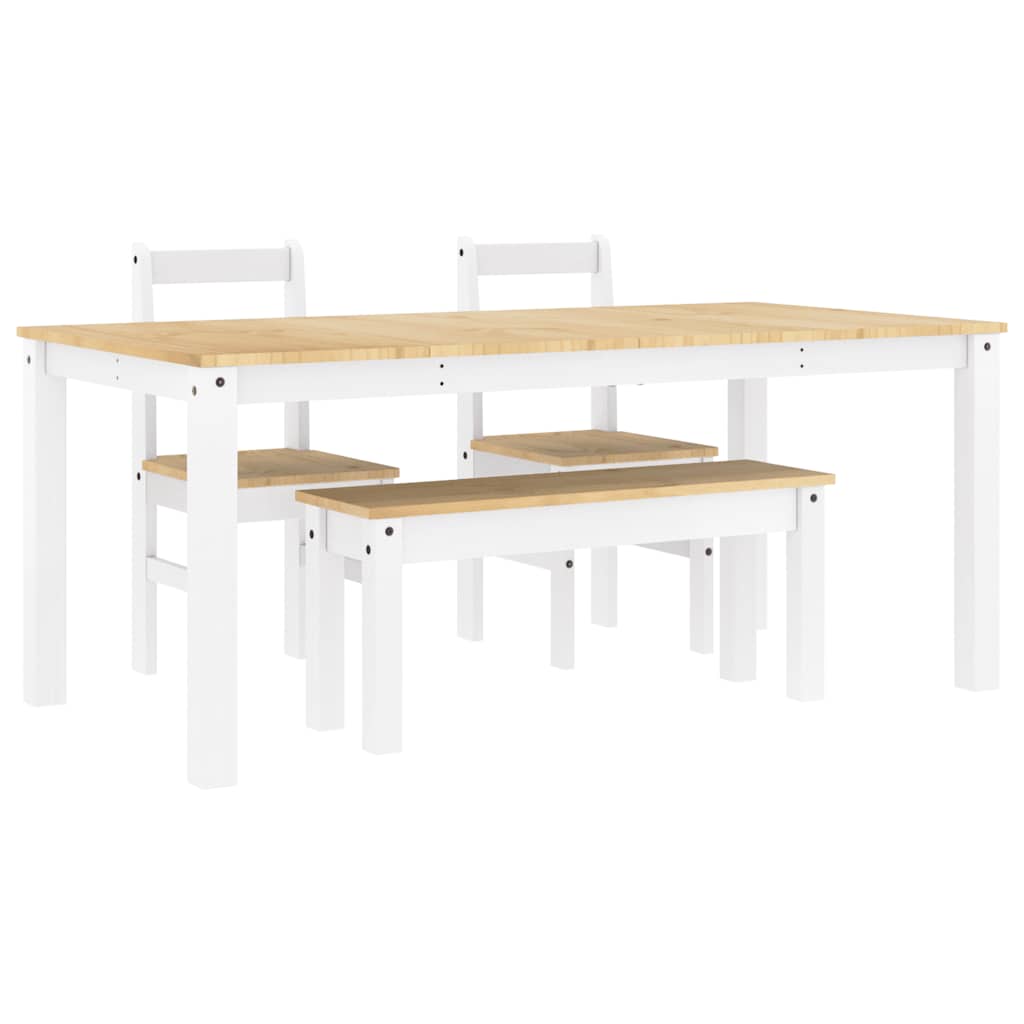 Set da Pranzo 4 pz Panama Bianco in Legno Massello di Pino - homemem39