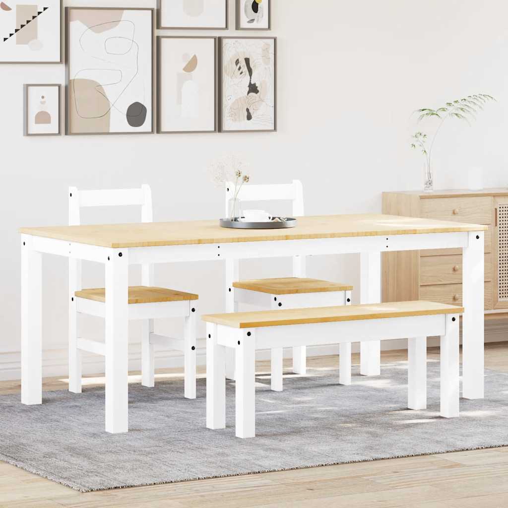 Set da Pranzo 4 pz Panama Bianco in Legno Massello di Pino - homemem39