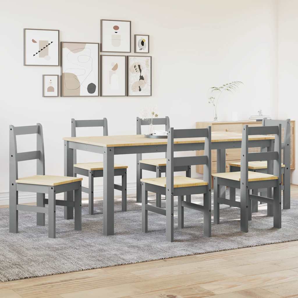 Set da Pranzo 7 pz Panama Grigio in Legno Massello di Pino