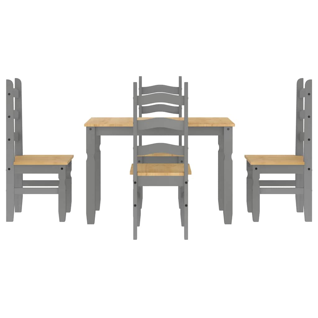 Set da Pranzo 5 pz Panama Grigio in Legno Massello di Pino