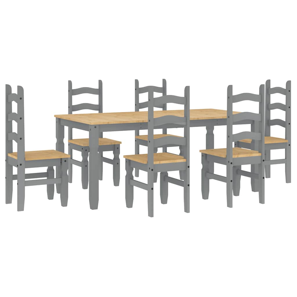 Set da Pranzo 7 pz Panama Grigio in Legno Massello di Pino - homemem39