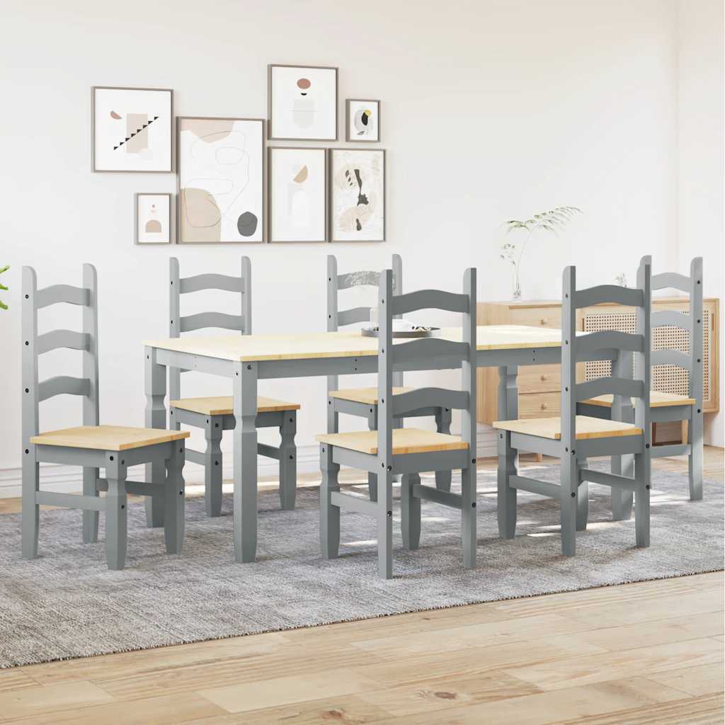 Set da Pranzo 7 pz Panama Grigio in Legno Massello di Pino - homemem39