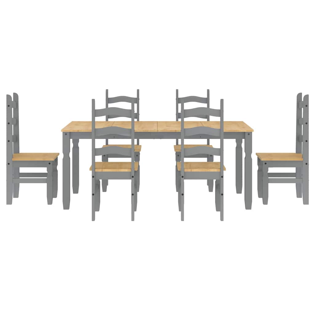 Set da Pranzo 7 pz Panama Grigio in Legno Massello di Pino - homemem39