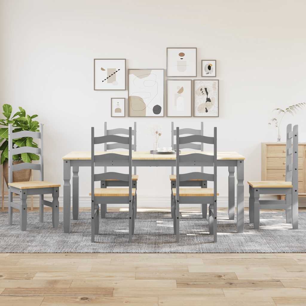 Set da Pranzo 7 pz Panama Grigio in Legno Massello di Pino - homemem39