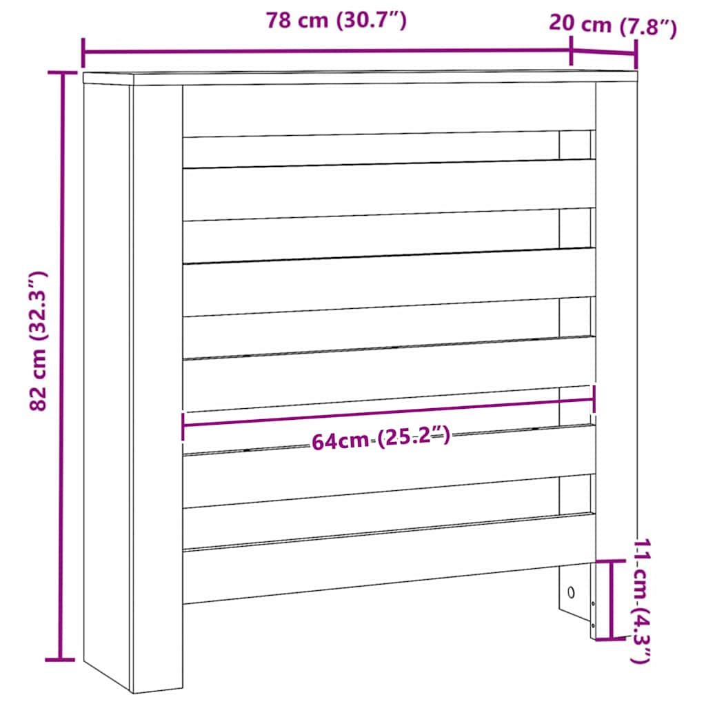Copertura per radiatori Rovere Nero 78 x 20 x 82 cm