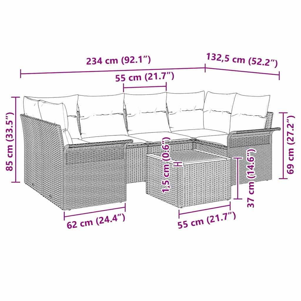 Set Divano da Giardino 7 pcs Beige Poly Rattan
