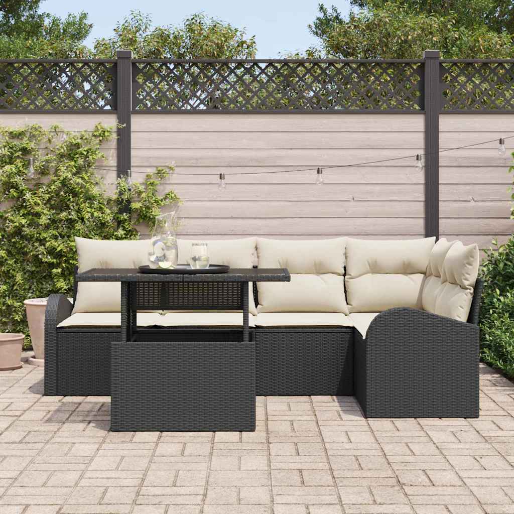 Set Divano da Giardino 6 pcs Nero e crema 100 x 55 x 73 cm