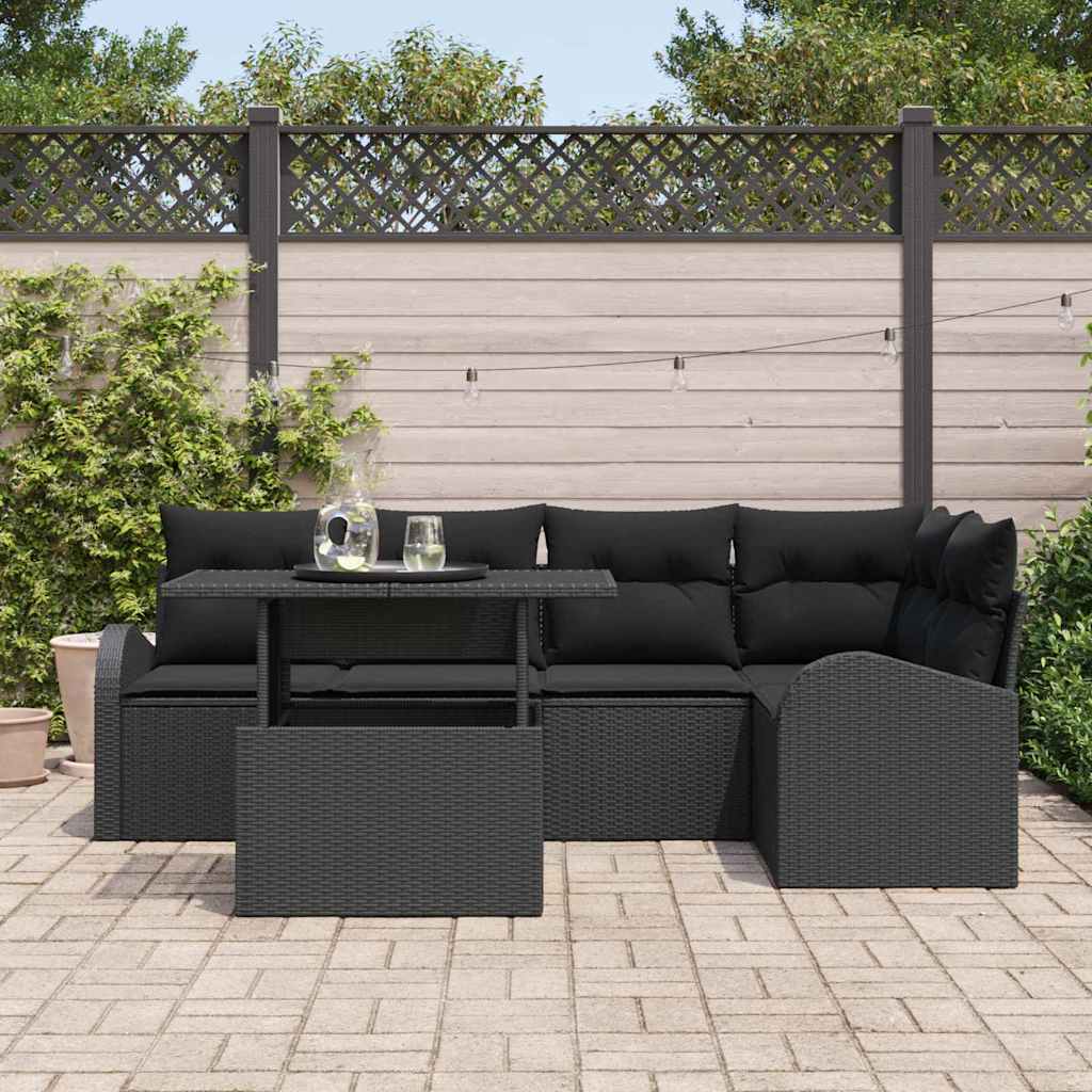 Set Divano da Giardino con cuscino 6 pcs Nero 100 x 55 x 73 cm
