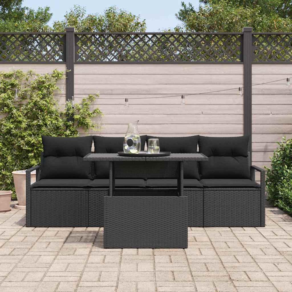 Set Divano da Giardino con cuscino 5 pcs Nero 100 x 55 x 73 cm