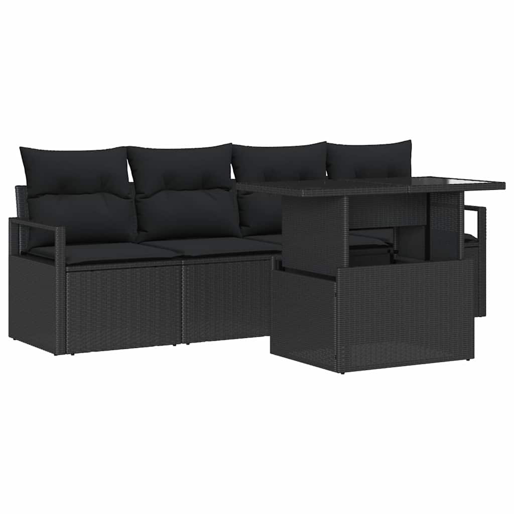 Set Divano da Giardino con cuscino 5 pcs Nero 100 x 55 x 73 cm