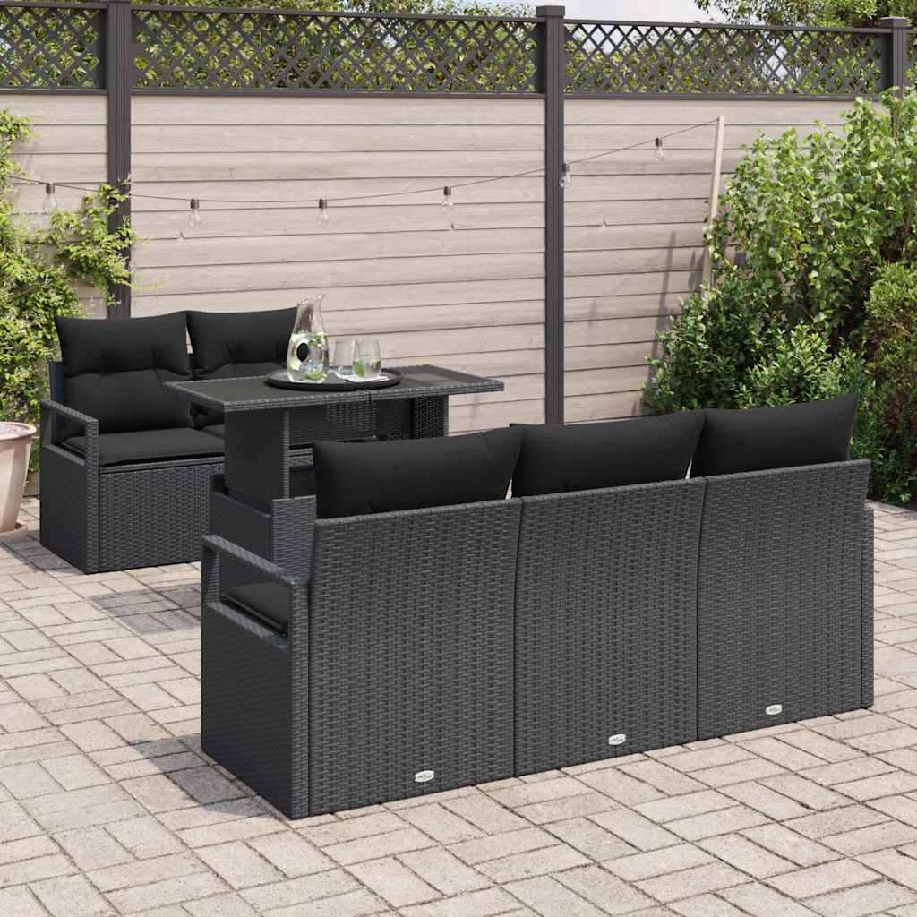 Set Divano da Giardino con cuscino 6 pcs Nero 100 x 55 x 73 cm